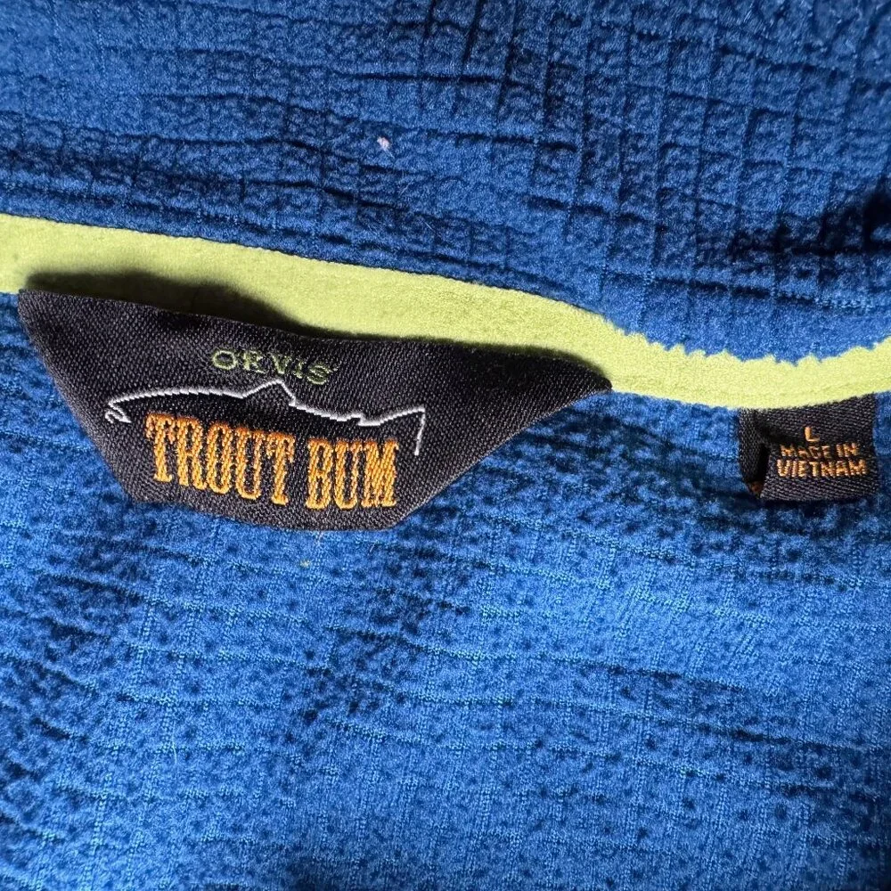 Orvis Trout Bum Waffle Knit Quarter-Zip Pullover – Men’s Large – Blue Technical